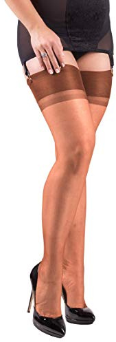 Vicky's NYLONS finest hosiery - Calze eleganti, in nylon, 100% nylon, con cuciture nere, taglie S, M, L e XL rame/nero. M