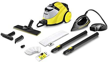 Kärcher SC 5 EasyFix Iron - Pulitore a vapore e Ferro da Stiro a Vapore 2 in 1, 2200W, Completo di Accessori e Kit Pavimento, con Filtro Anticalcare, Giallo/Nero