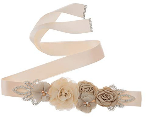 Lauthen.S Schärpengürtel mit Blumen, Perlen und Strasssteinen für Hochzeits-, Braut- und Babyshower-Kleider