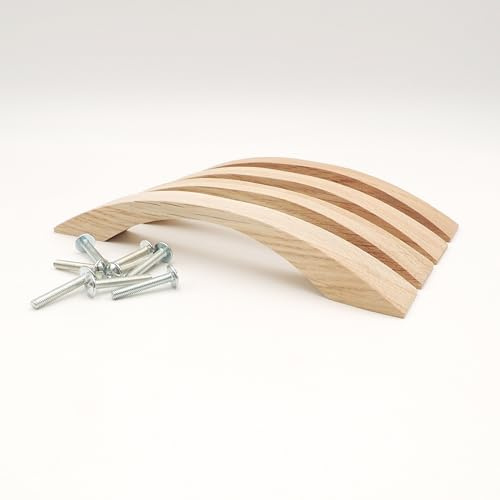 JOWE 4er Set Möbelgriffe aus Eiche unbehandelt inkl.Schrauben - Schubladengriff aus Holz - Länge 17,5 cm, Bohrabstand 12,8 cm