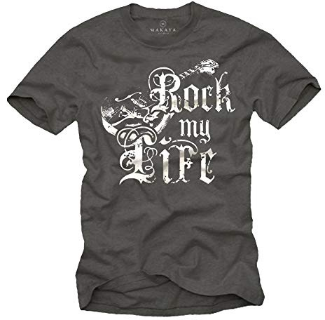 MAKAYA Vintage Band T-Shirt für Herren Rock My Life Gitarre Größe S-XXXXXL