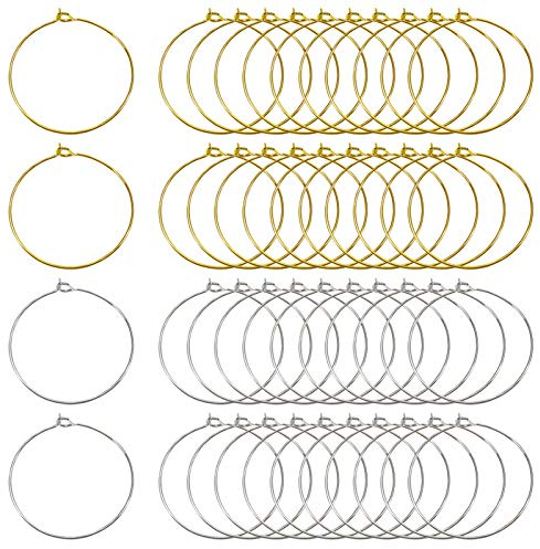 TOAOB 200pcs Wine Glass Charm Rings Silver Tone and Golden Earring Beading Hoop 25mm for Craft Making DIY Jewellery Wine Glass Markers