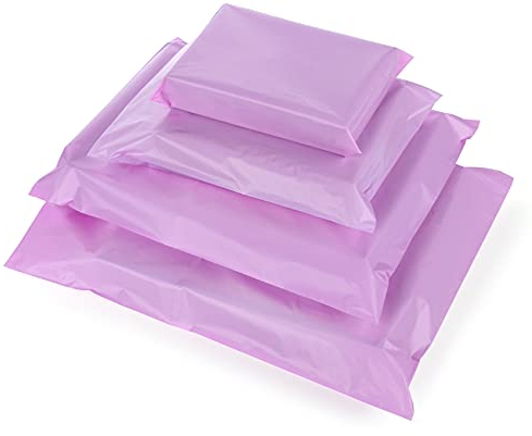 100 Versandbeutel Plastik Versandtaschen Mit 4 Größen,Selbstklebend und Blickdicht,Versandtüte Warenbeutel Plastikbeutel Kurierumschlag Versandbeutel für Kleidung Gütern und Textilien,RosaLila