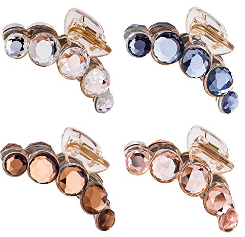 Lot de 4 pinces à cheveux en plastique transparent doré bleu marron en forme de pieuvre avec strass scintillants pour cheveux pour femme et fille