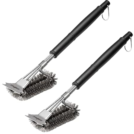 2X Grillfürst Premium Grillbürste mit Edelstahl Borsten, 45 cm - Grill Reinigungsbürste für Grillrost, Grillrost Bürste mit langem 3-Fach Bürstenkopf und Schaber