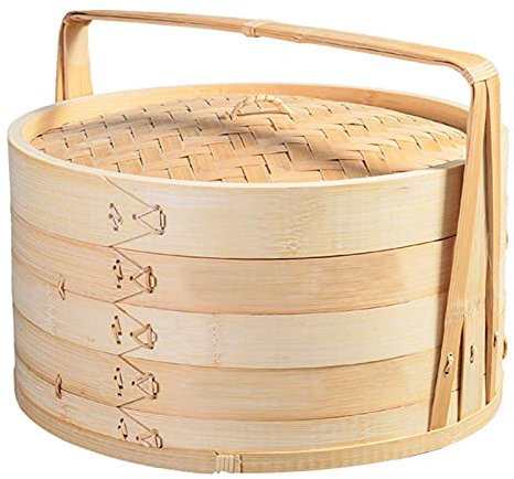 LTLWSH Chinese Bamboo Steamer 2 Tier Kitchen Bamboo Steamer for Asian Cooking Buns Dumplings Vegetables Fish Rice,30cm