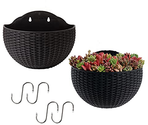 MSUIINT Pflanzgefäße zum Aufhängen an der Wand und Geländer mit Haken, Wandbehang, Blumentopf, halbrunder Blumentopf, 2 Stück
