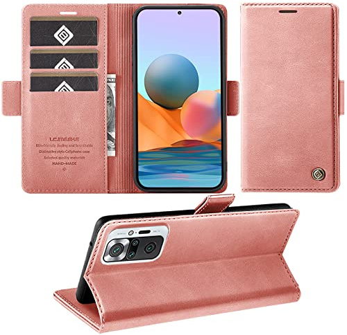 Wezimoe Handyhülle für Xiaomi Redmi Note 10 Pro Hülle mit Panzerglas Schutzfolie, Standfunktion Kartenfach Wallet Premium Leder Schutzhülle Flip Case Cover Stoßfeste Klapphülle 6,67 Zoll (Pink), Blau