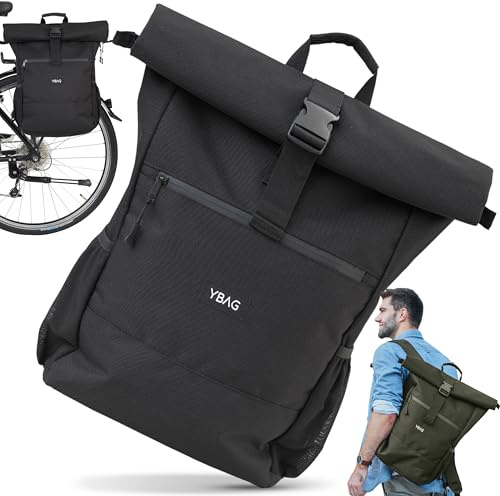 YBAG Daily - 2in1 Nachhaltige Fahrradtasche für Herren & Damen - Geeignet als Gepäckträgertasche und Rucksack mit Laptopfach für Büro und Einkauf (Black)