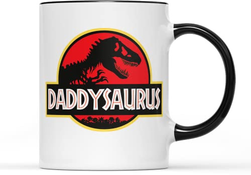 Daddysaurus Mug Tea Coffee Caffeine Cup - T-Rex Dinosaur Dad Daddy Father Movie Film Cinema Show Park Logo Fossil Bone Clone Amber Paleontology Retro 90's Gift Present (Black