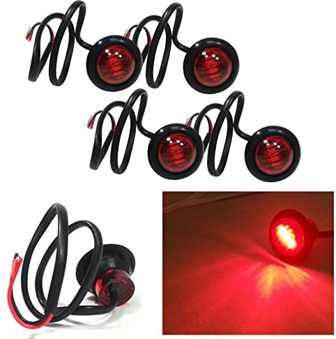 J/J 4 pcs 12V LED Rouge Feux De Gabarit Position Arrière Eagle Eye Rond 3/4 26mm Montage Encastré Feu De Dégagement pour Voiture Camion Caravane Fourgon 1W 70lm IP68