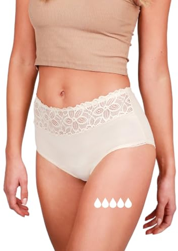 Taynie Biancheria intima per periodi deluxe, extra forte, sanguinamento, lavaggio periodico, biancheria intima mestruale, sostituisce 4 tamponi, durata fino a 12 ore, lavabile fino a 60 °C, beige., 42