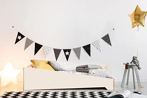 Cama para niños, cuna Montessori Astro, colchón inteligente (no incluido) Altura niño, color madera natural o blanco (blanco)