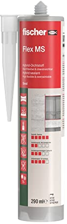 fischer Flex MS, einkomponentiger Hybrid-Dichtstoff mit hoher Dehnfähigkeit für innen & außen, 1K Hybrid MS Polymer für viele Anwendungen & Untergründe, für Dehnungsfugen, 290 ml, grau