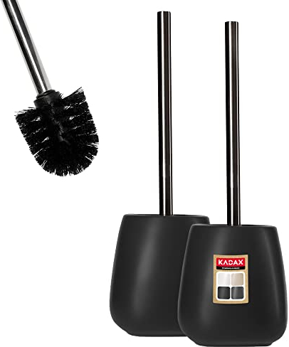 KADAX WC-Bürste und Behälter, Toilettenbürste mit Längere Griff, Keramik Klobürste 12 x 36 cm, WC-Garnitur für eine saubere Toilette, Serie Pastello (Schwarz 2 Stück)