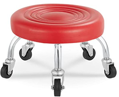 Niedriger Rollhocker, Rollender Garagensitz, Glatte, Kugelgelagerte Rollen, PU-Leder, Niedriger Rollensitzhocker, Rollender Sitzhocker für Home Office Garage Shop ( Color : Red , Size : 32.5*23*6cm )