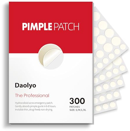 Daolyo Pimple Patches for Face, 4 Size 300 Counts Acne Patches, Hydrocolloid Patches for Covering Zits and Blemishes, Spot Stickers with Salicylic Acid, Tea Tree Oil & Calendula Oil