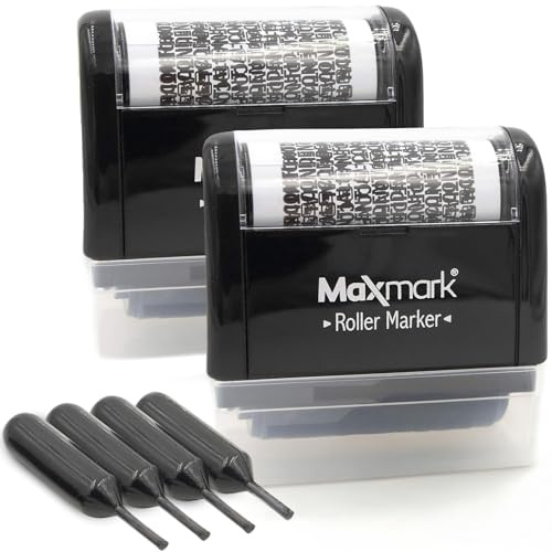 MaxMark Identity Theft Protection Stamp - Roller Stamps with Four Replacement Ink Tubes