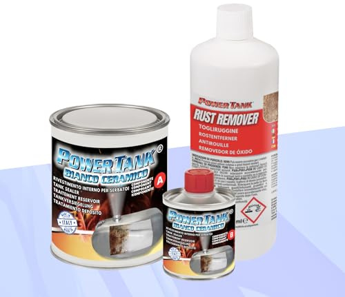 POWER TANK Bianco CERAMICO Trattamento Serbatoio Moto (20/25 Litri) Kit Medio Medium 700 gr per Interno Serbatoi Elimina la Ruggine Ripara Protegge Arrugginito da Auto di d'Epoca con Antiruggine