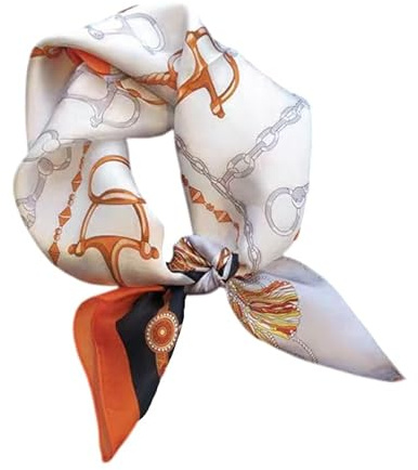 GIMIRO Schal aus imitierter Seide [53 x 53cm] Quadratische Schals Impressionismus-Muster Vintage-Schal für Büroarbeit oder lässigen Bund (Orange/Black/Silver/White)