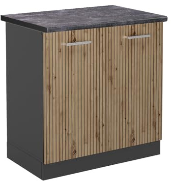 Vicco Spülenunterschrank R-Line, Artisan-Eiche, 80 cm, AP Anthrazit, zur freien Kombination innerhalb modularer Küchensysteme