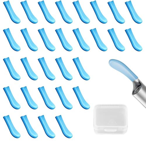 30 Pieces Silicone Ear Spoon Tips, Reusable Ear Cleaner Otoscope Replacement Accessory Set, Pick Ear Wax Removal Tips Kit for Ear Camera, Family Adults Ear Health Care (Blue, 10mm)