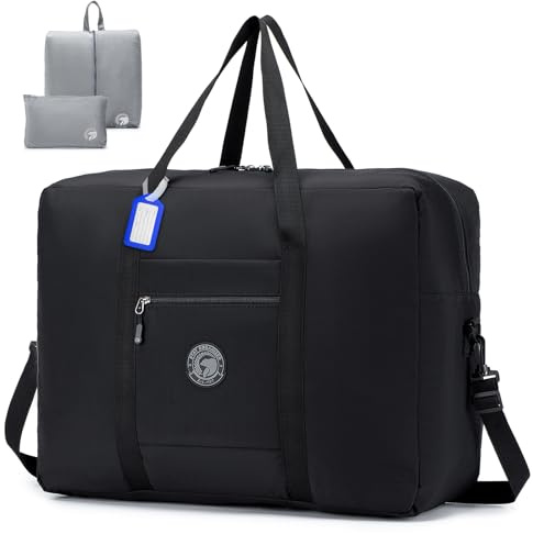 BAGZY Bolsa de Viaje 55x40x20 Ryanair Plegable Bolsa de Hombro de Gimnasio Bolso Deportiva Mano Maleta de Viaje Weekend Cabina de Equipaje Bolso Holdall Bolsas Fines de Semana Equipaje (45L Negro)