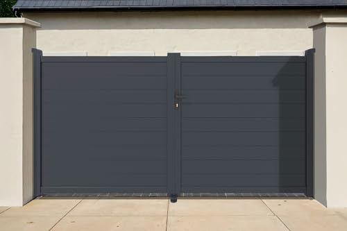 Casanoov Portail battant 3m EIGER H.160cm + Portillon 1m EIGER H.160cm aluminium gris