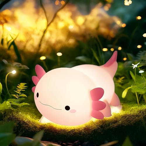 Almaxi Luz Nocturna Infantil, Axolotl Luz Nocturna, Lampara Bebe Noche Silicona, Luz Bebe Nocturna Tactil Recargable, Axolotl Luz Quitamiedos Infantil Kawaii Room Decor, Regalos Para Niñas Niños