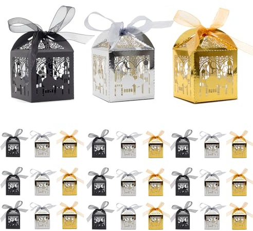 Durdiiy Eid Mubarak Geschenkboxen, 30 Stück Ramadan Geschenktüten, Eid Mubarak Candy Boxes,DIY Ramadan Boxen für Süßigkeiten,Kekse,Schokolade Ramadan Party Geschenkkartons (A)