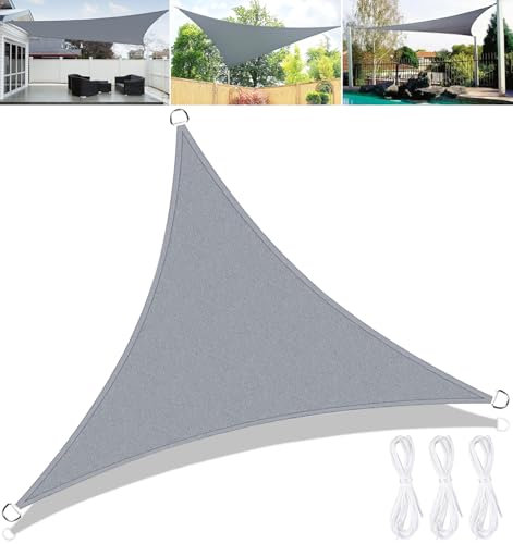 FAMKEEP Sonnensegel Dreieck 3x3x3m Sonnenschutz Wasserdicht,UV Schutz,Garten Balkon,Terrasse Camping Outdoor Wetterbeständig mit Befestigungsseile,Grau