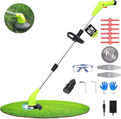 HooSeen Metal Blade Cordless Strimmer Weed Wacker, Grass Trimmers Battery Powered Strimmer no Wire For Lawns Edger and Farmland, Electric Garden Strimmer Grass Cutter Battery Brush Cutter
