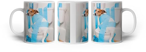 deyoli Tasse à motif Blue Chaos - Chien enveloppé dans le drame du papier toilette - 300 ml - En céramique blanche - Idée cadeau