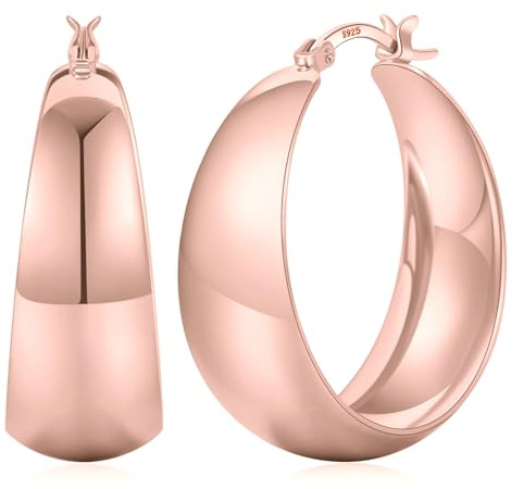 Senteria Örhängen Silver 925 ringar örhängen för kvinnor allergivänliga ringar örhängen silver 925 stora lätta tjocka örhängen dam, Rose Gold-30mm, Silver, Ingen ädelsten