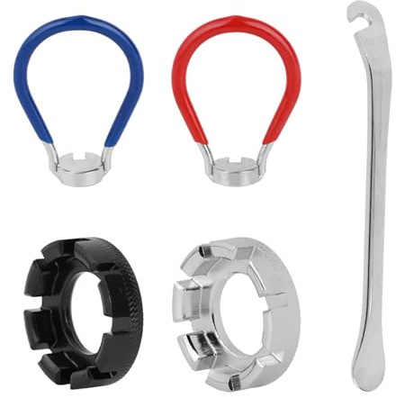 BOXOB 6 pièces Universel Clé à Rayons, Jeu d'Outils pour Rayons avec 2 Démonte-Pneus Kit de Réparation Jantes Clé à Roue de Vélo Calibre 10-15 pour Le Cyclisme Réglage Tension des Roues