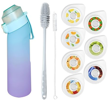 HOPEYHFM Gourde Sport, avec Lot de 7 capsules aromatiques pour bouteille d'eau, Pods parfumés pour eau aromatique 0 sucre, Sans BPA, bouteille d'eau étanche, pour gym, bureau, course à pied (Style 3)