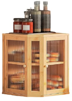 Laneryin Large Double Bread Bin, Bamboo Two-Layer Bread Box, corner bread bin for Kitchen Counter, Wooden Bread Storage Box With 2 Doors, Bread Storage Suitable For Storing Bread