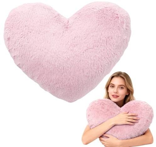 Tutamaz Herzkissen, Herzform Kissen Kuschelkissen, Herz-Kissen aus Plüsch 46x36 cm,Love Zierkissen Dekokissen,Plüsch kisse-n Weiche Deko für Wohnzimmer Schlafzimmer Sofa Bett,Kinder Geschenk (Rosa)
