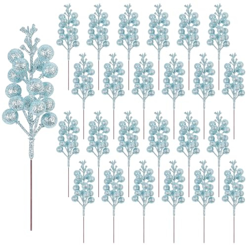 Fangoo 24 Pezzi Decorazione Bacche Azzurro Artificiale Bacca Azzurro Bordeaux Raccoglie Agrifoglio Bacche Rami Bacche di Natale Steli per Albero di Natale Stagione Delle Inverno