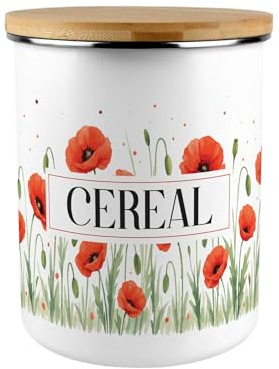 Purely Home Red Summer Poppies Cereal Canister - Extra Large Food Kitchen Storage Container - Poppy Patterned Floral Homewares Gifts