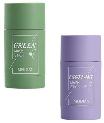 Bâton d'argile purifiant pour le visage, 2 pièces, nettoyant hydratant pour le visage, dissolvant de points noirs, aubergine et thé vert