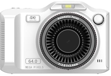 Gettimore Fotocamera digitale 4K con doppia fotocamera anteriore e posteriore, display HD da 2,8, zoom 18x, connettività WiFi per registrazione foto e video, colore: bianco