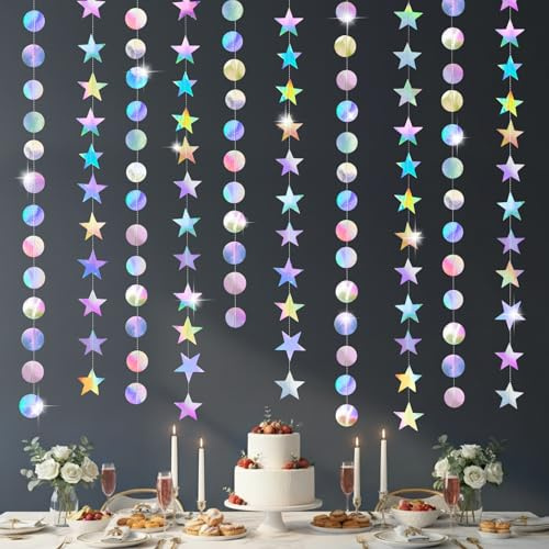 Yuccer 2 Pezzi Glitter Ghirlanda Stelle di Carta e Rotondo Bandierine