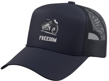 Classic Vintage Motorcycle Motorbike Biker Men Women Trucker Hat with Adjustable Mesh Back, Navy Blue