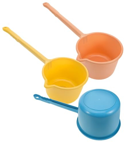 Baluue Cucharón de Cocina de Plástico Mango Largo Ergonómico, 3 Piezas (amarillo, Rosa, Azul), Utensilio para Baño y Cocina, Pala para Agua Portátil Adecuado para Uso Doméstico y Lavado