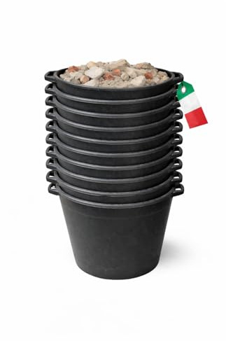 MOHOME Mastello Multiuso PVC Secchio Nero Made in Italy Cassa Macerie Malta Calcinacci Tinozza per Edilizia Set da 10 Capacità 45 Litri Impilabile Doppio Manico Resistente Cantiere Giardino Casa