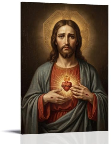 Poster del Sacro Cuore di Gesù, Stampa artistica da parete vintage cristiana religiosa incrinata, 61 x 91,4 cm