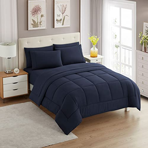 Sweet Home Collection Ultra Soft Down Alternative Set & Luxurious Bed Sheets, Polyester, Navy, Queen