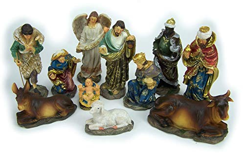 Unbekannt Krippenfiguren Satz aus Polyresin, handbemalt. 11 TLG. 14 cm.