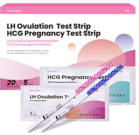Femometer 20 ovulationstest + 5 Schwangerschaftstest 25 miu/ml optimaler Sensitivität mit Urinbecher